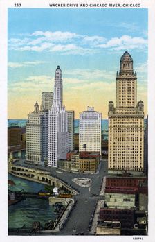 Wacker Drive and the Chicago River, Chicago, Illinois, USA, 1928