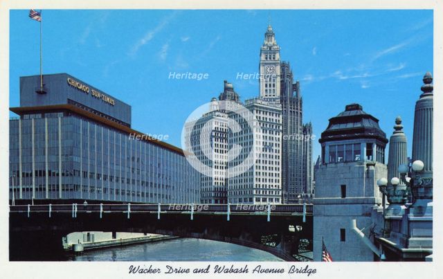 Wacker Drive and the Wabash Avenue Bridge, Chicago, Illinois, USA, 1958. Artist: Unknown