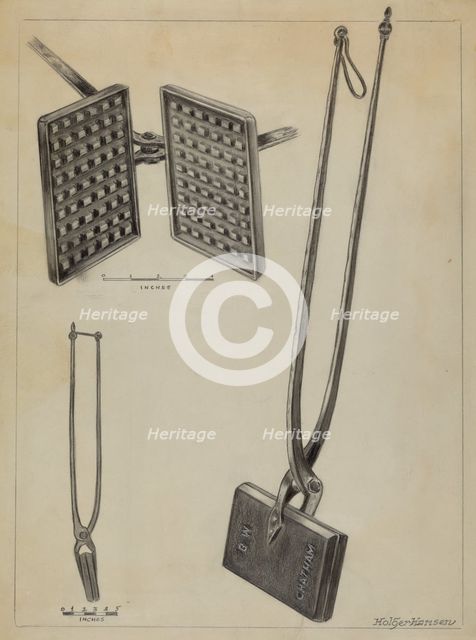 Waffle Iron, c. 1936. Creator: Holger Hansen.