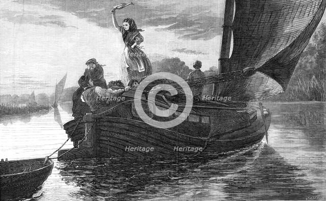 "Wafted Away", by F. B. Barwell,...winter exhibition of oil paintings at the Dudley Gallery, 1868. Creator: W Thomas.