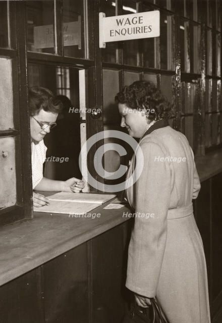 Wages office, Rowntree factory, York, Yorkshire, 1952. Artist: Unknown