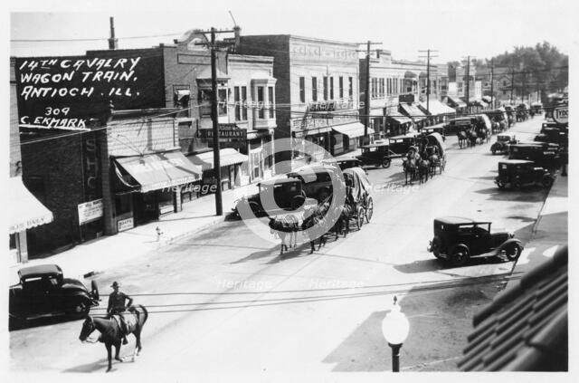 Wagon train of the 14th Cavalry travelling through Antioch, Illinois, USA, 1920. Artist: Unknown