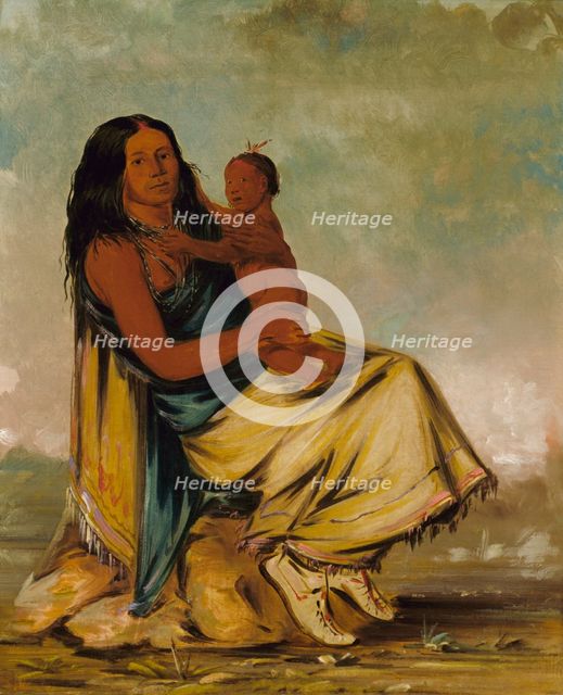 Wáh-chee-te, Wife of Cler-mónt, and Child, 1834. Creator: George Catlin.