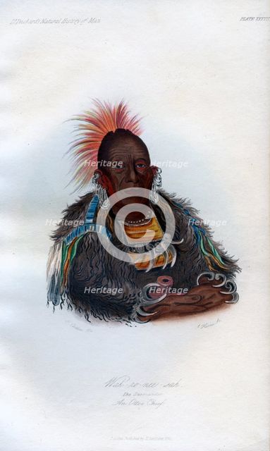 'Wah-ro-nee-sah', The Surrounder, An Otoe Chief', 1848.Artist: Harris