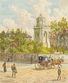 Währinger Straße in Vienna (with the tower of the Ferdinand water pipe), undated. Creator: Franz Gerasch