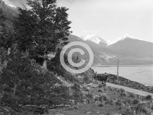 Waimakariri cutting, West Coast Road, 1880s. Creator: Burton Brothers.