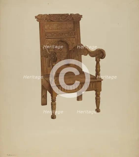 Wainscot Armchair, c. 1939. Creator: Leo Drozdoff.