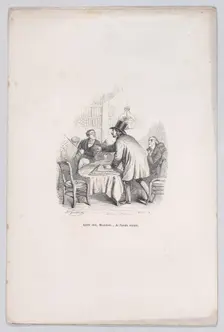 Wait your turn, Monsieur... I had that first. from the Little Miseries of Human Life, 1843. Creator: Brugnot