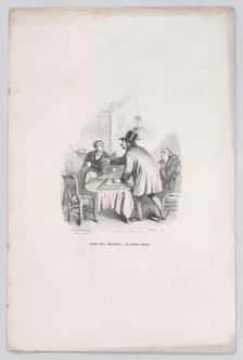 Wait your turn, Monsieur... I had that first. from the Little Miseries of Human Life, 1843. Creator: Brugnot