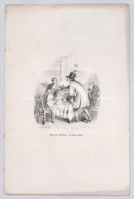 Wait your turn, Monsieur... I had that first. from the Little Miseries of Human Life, 1843. Creator: Brugnot.