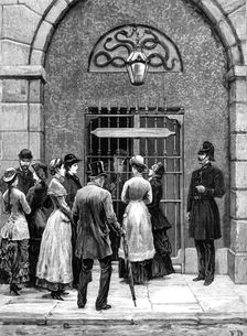 Waiting to see the prisoners: a sketch at Kilmainham Jail, Dublin, 1881. Creator: Unknown