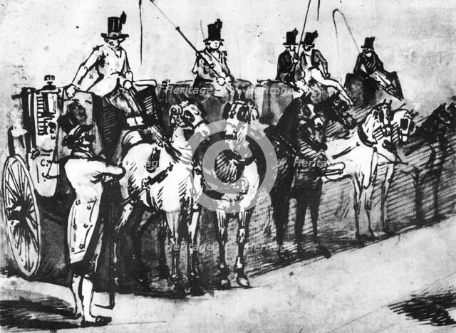 'Waiting Carriages', 19th century, (1930). Artist: Constantin Guys