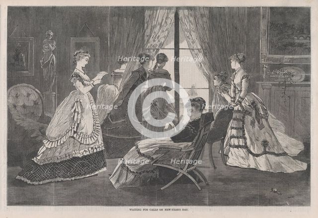 Waiting for Calls on New Year's Day (Harper's Bazar, Vol. II), January 2, 1869. Creator: Unknown.