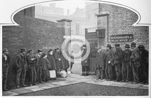Waiting for admission to St Marylebone Workhouse, Luxborough Street, London, c1901 (1903). Artist: Unknown.
