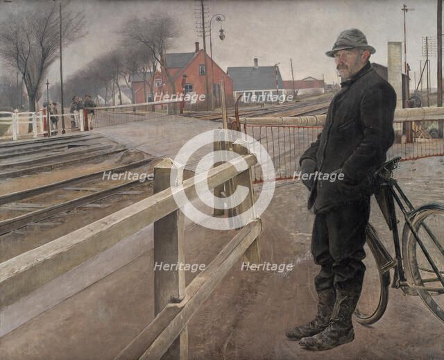 Waiting for the Train. Level Crossing by Roskilde Highway, 1914. Creator: Ring, Laurits Andersen (1854-1933).