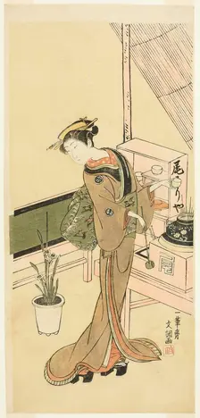 Waitress at the Owariya Teahouse, c. 1768. Creator: Ippitsusai Buncho