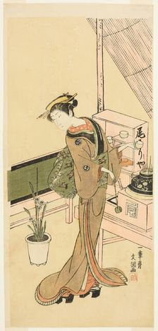 Waitress at the Owariya Teahouse, c. 1768. Creator: Ippitsusai Buncho