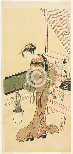 Waitress at the Owariya Teahouse, c. 1768. Creator: Ippitsusai Buncho.