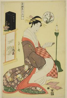 Wakana of the Matsubaya, from the series "Beauties of the Pleasure Quarters as the..., c1794/95. Creator: Hosoda Eishi