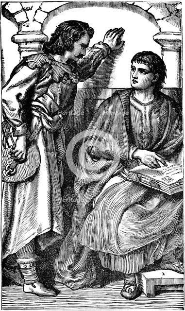Waldenses missionary/troubador showing his vernacular Bible, c1170. Artist: Unknown