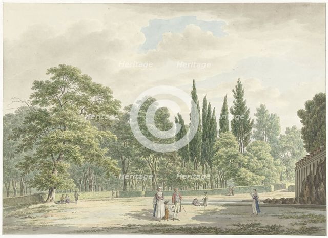 Walkers on a terrace of the Villa Conti in Frascati, 1791. Creator: Daniel Dupré.