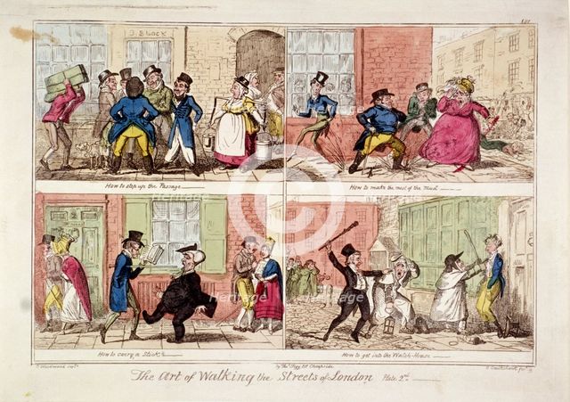 'Walking the streets of London', 1818. Artist: George Cruikshank