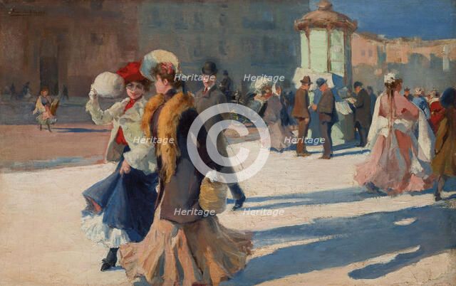 Walking through the streets of Paris. Creator: Villodas y de la Torre, Ricardo (1846-1904).
