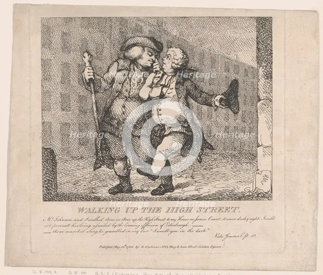 Walking Up the High Street, Edinburgh (Picturesque Beauties of Boswell, Part the F..., May 15, 1786. Creator: Thomas Rowlandson.