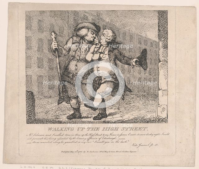 Walking Up the High Street, Edinburgh (Picturesque Beauties of Boswell, Part the F..., May 15, 1786. Creator: Thomas Rowlandson.
