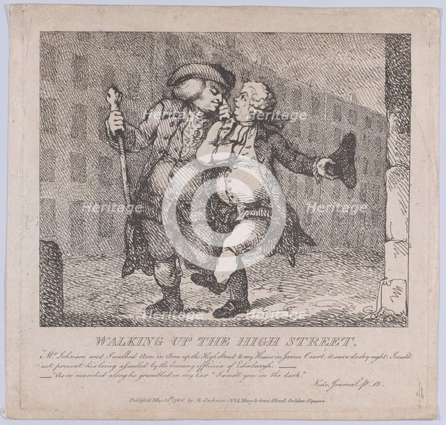 Walking Up the High Street, Edinburgh (Picturesque Beauties of Boswell, Part the F..., May 15, 1786. Creator: Thomas Rowlandson.