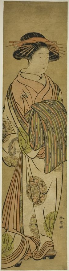 Walking Courtesan, Possibly Sugawara of the Tsuruya House of Pleasure, Japan, mid-late 1770s. Creator: Shunsho