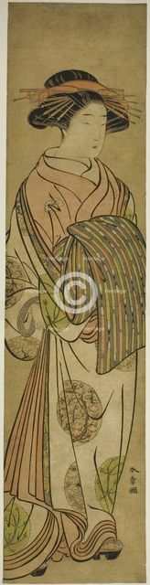 Walking Courtesan, Possibly Sugawara of the Tsuruya House of Pleasure, Japan, mid-late 1770s. Creator: Shunsho.