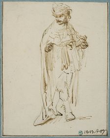 Walking man in oriental costume, c1630s. Creator: Rembrandt Harmensz van Rijn