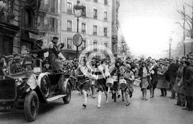 Walking match of midinettes, Paris, St Catherine's Day, 1931.Artist: Ernest Flammarion