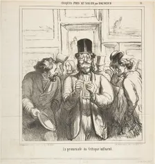 Walk-through of an influential critic, from Sketches from the Salon, published ..., June 24, 1865. Creator: Honore Daumier