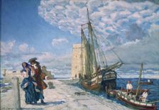 Walk along the pier promenade, 1908. Artist: Lanceray (Lansere), Evgeny Evgenyevich (1875-1946)