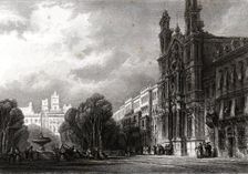 Walk and façade of the convent of Our Lady of Carmen in Cádiz, engraving 1860