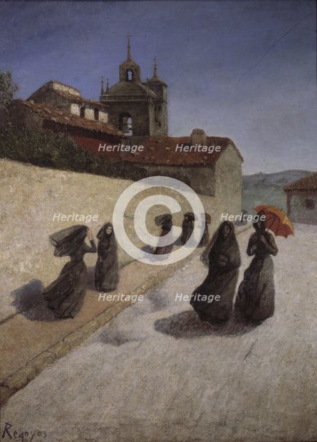  'Walk beside the church', oil on canvas by Dario Regoyos.