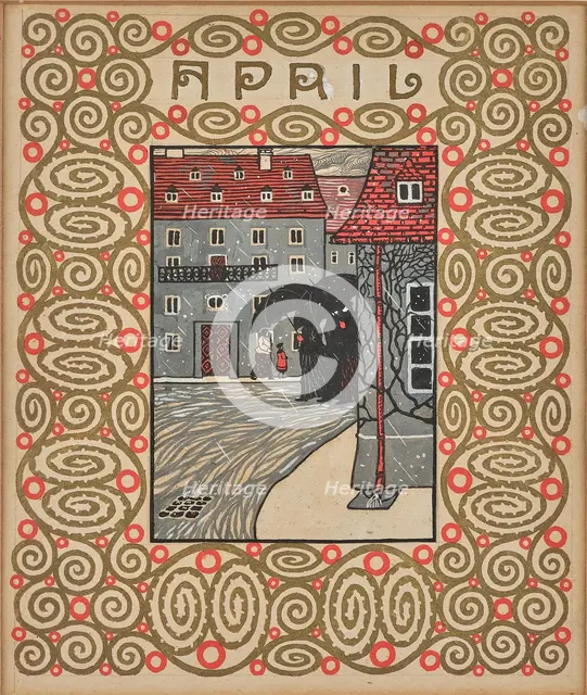 Walk in the rain. Monthly newsletter: April. Creator: Krenek, Carl (1880-1949).