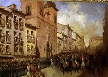 Walk of the Dukes of Montpensier by Montera street of Madrid oil on canvas by Pharamond Blanch…