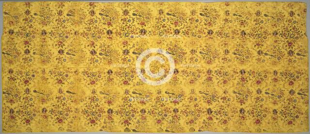 Wall cover with flora, peacocks, and portrait medallions, 1800s. Creator: Unknown.