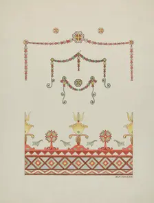 Wall Decorations (Drawing Made from a Restoration), 1936. Creator: Randolph F Miller