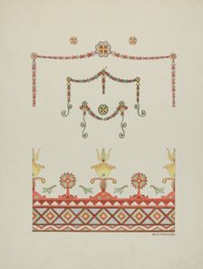 Wall Decorations (Drawing Made from a Restoration), 1936. Creator: Randolph F Miller