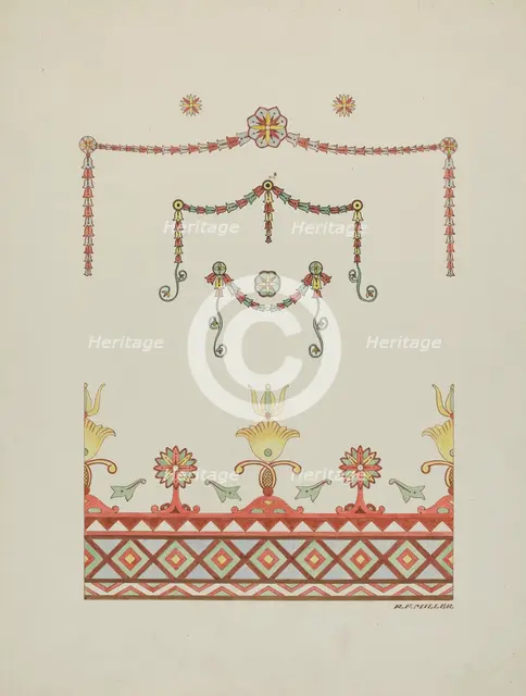 Wall Decorations (Drawing Made from a Restoration), 1936. Creator: Randolph F Miller.