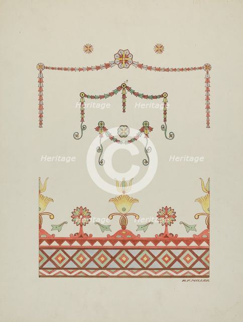 Wall Decorations (Drawing Made from a Restoration), 1936. Creator: Randolph F Miller.