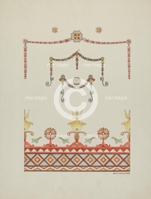Wall Decorations (Drawing Made from a Restoration), 1936. Creator: Randolph F Miller.