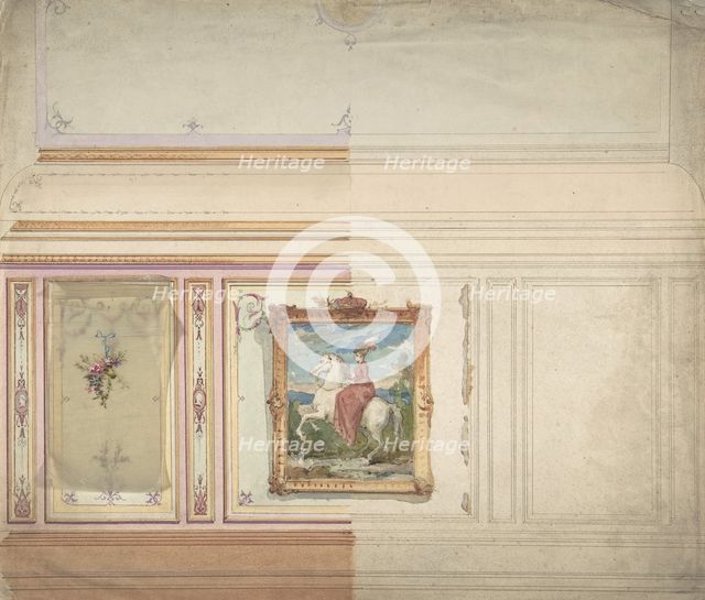 Wall Design including an Equestrienne Portrait, 19th century. Creator: Anon.
