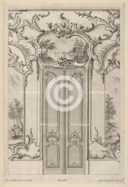 Wall Elevation with a Double Door, from 'Wandfüllungen', ca. 1748-70. Creator: Franz Xavier Habermann.