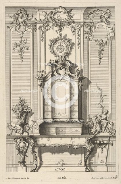 Wall Elevation with a Secretaire, from 'Schreibtische', ca. 1748-70. Creator: Franz Xavier Habermann.