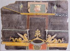 Wall Fragment with Bull's Head and Winged Sea Monsters on Black Ground, A.D. 50-79. Creator: Unknown